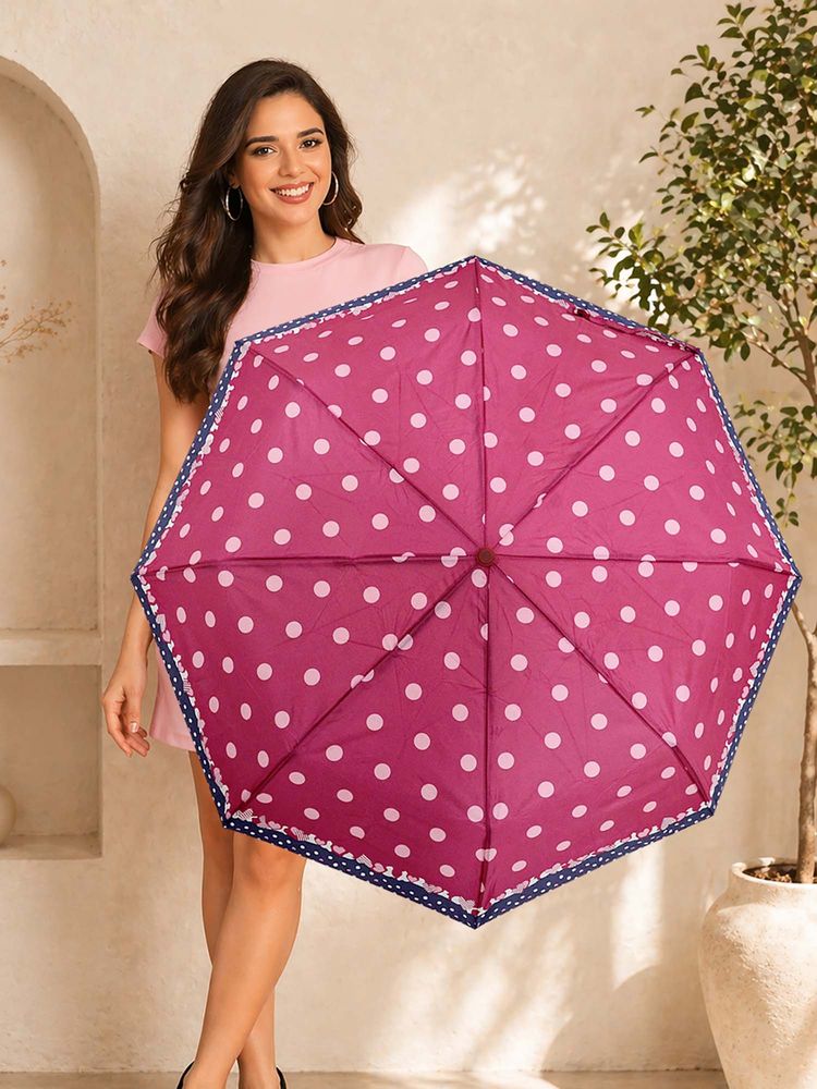 FABINALIV Pink Polka Dot Auto ON/OFF Waterproof Automatic Compact 3 Fold Printed Umbrella-picture-28
