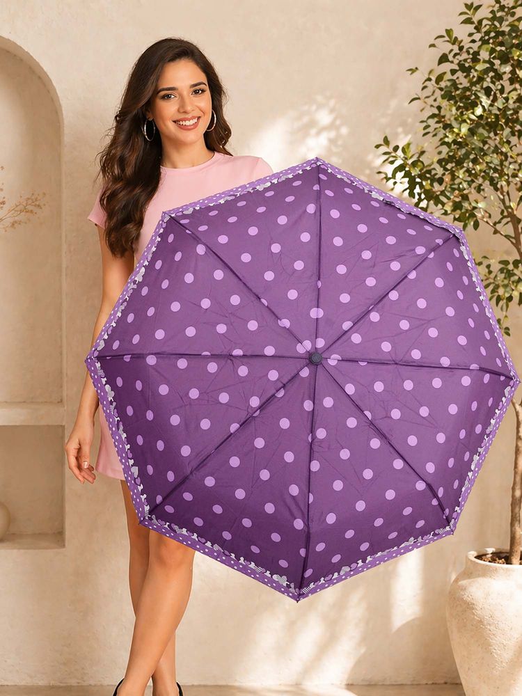 FABINALIV Purple Polka Dot Auto ON/OFF Waterproof Automatic Compact 3 Fold Printed Umbrella-image-46