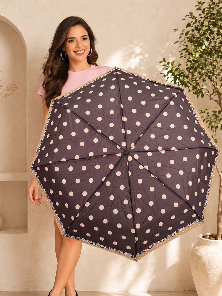 FABINALIV Brown Polka Dot Auto ON/OFF Waterproof Automatic Compact 3 Fold Printed Umbrella-picture-22