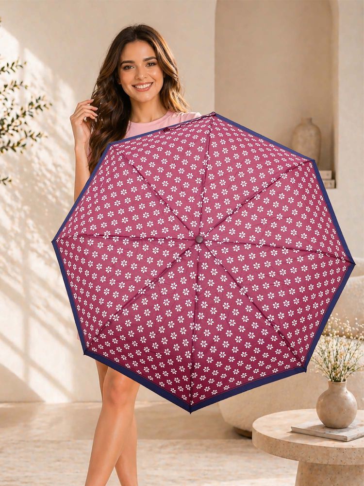 FABINALIV Pink Floral Auto ON/OFF Waterproof Automatic Compact 3 Fold Printed Umbrella-picture-13