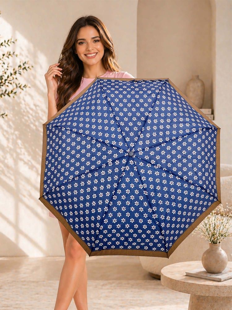 FABINALIV Blue Floral Auto ON/OFF Waterproof Automatic Compact 3 Fold Printed Umbrella-image-36