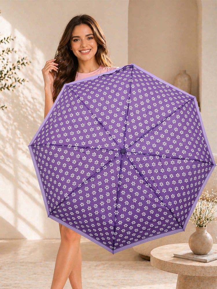 FABINALIV Purple Floral Auto ON/OFF Waterproof Automatic Compact 3 Fold Printed Umbrella-image-25