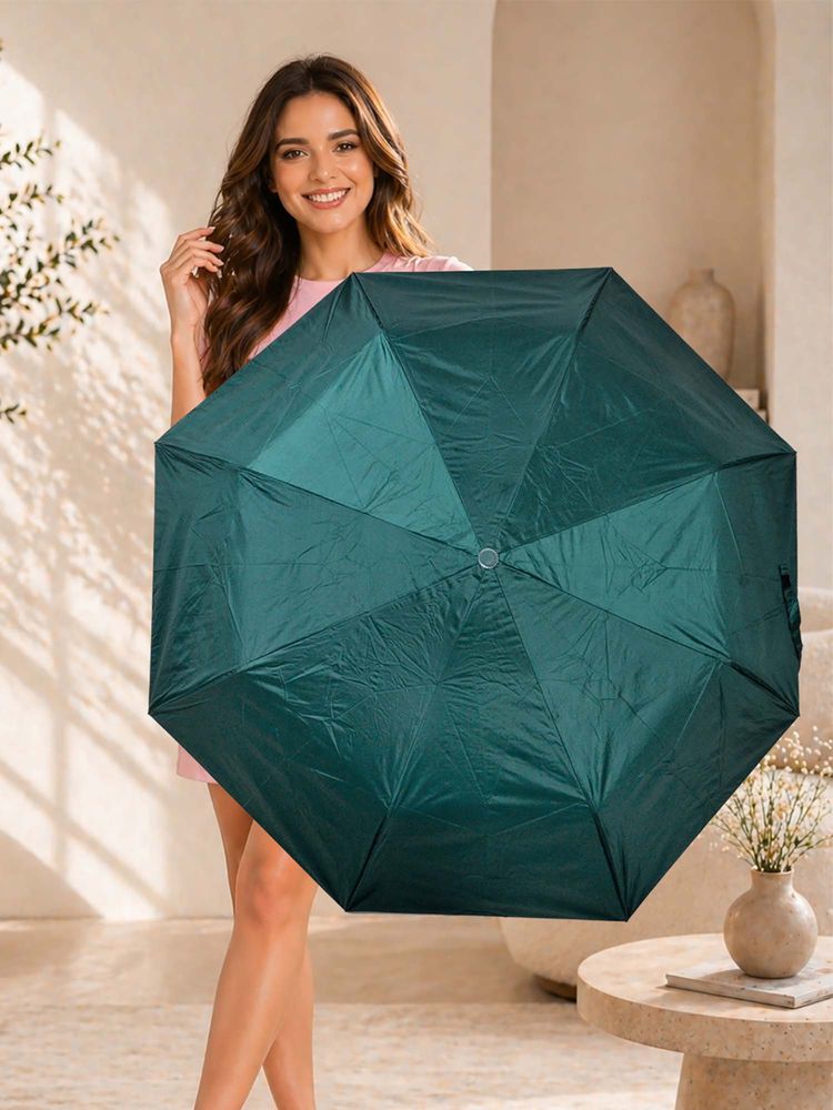 FABINALIV Dark Green Solid Auto ON/OFF Waterproof Automatic 3 Fold Compact Umbrella-picture-24