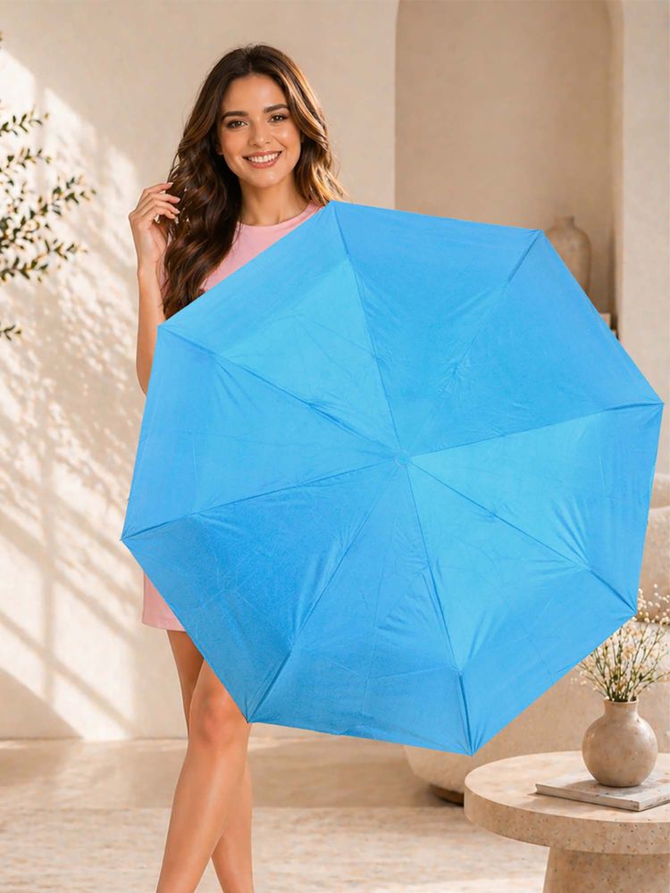 FABINALIV Sky Blue Solid Auto ON/OFF Waterproof Automatic 3 Fold Compact Umbrella-picture-13