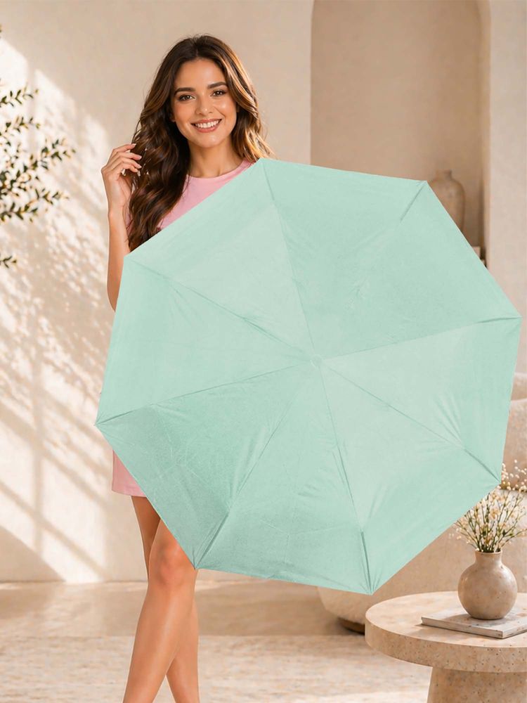FABINALIV Light Green Solid Auto ON/OFF Waterproof Automatic 3 Fold Compact Umbrella-image-20