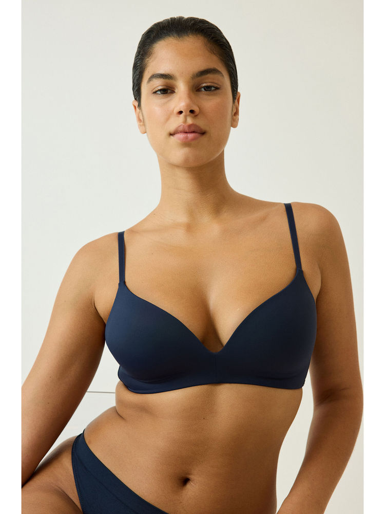 H&M Women Navy Blue Padded non-wired microfibre bra-picture-24