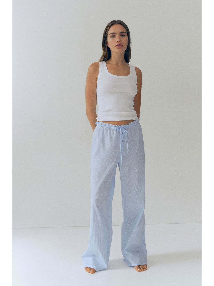 H&M Women Blue Cotton poplin pyjama bottoms-picture-34