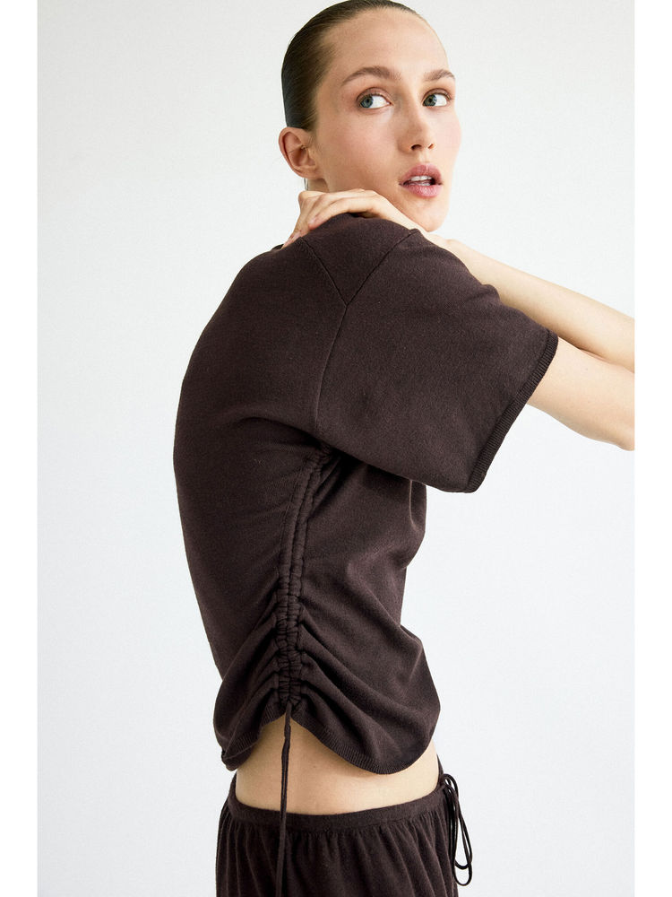H&M Women Brown Fine-knit drawstring-detail top-picture-22