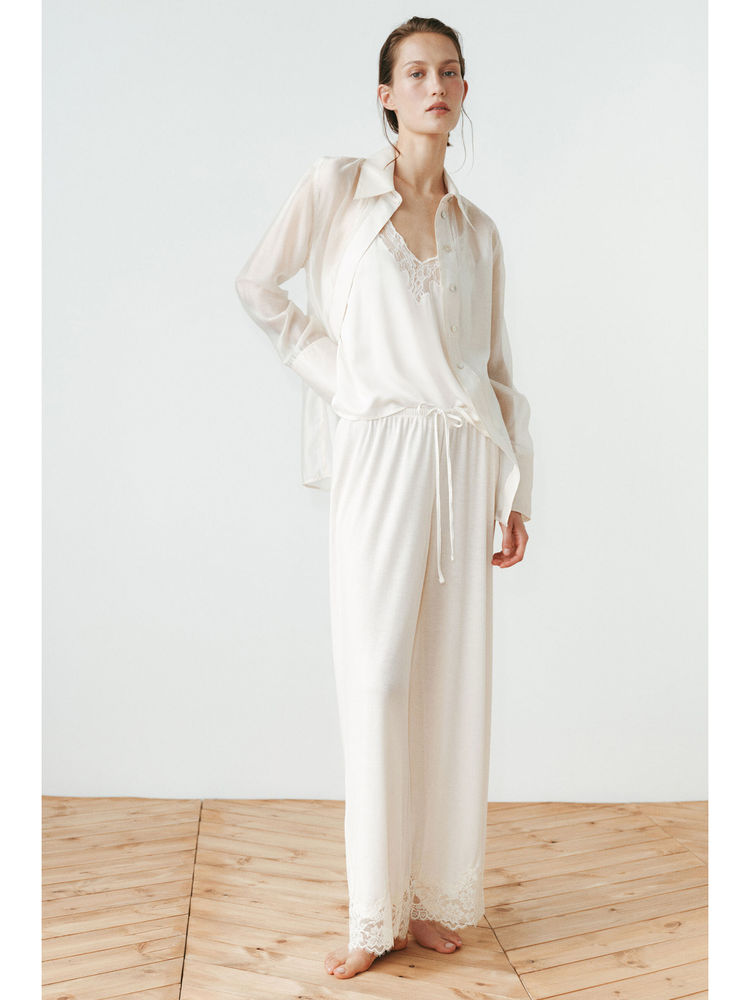 H&M Women White Lace-trimmed viscose-blend pyjama bottoms-picture-18