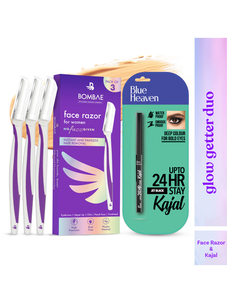 Bombae Reusable & Painless Face & Eyebrow Razor + Blue Heaven 24 HR Stay Kajal Combo-image-36