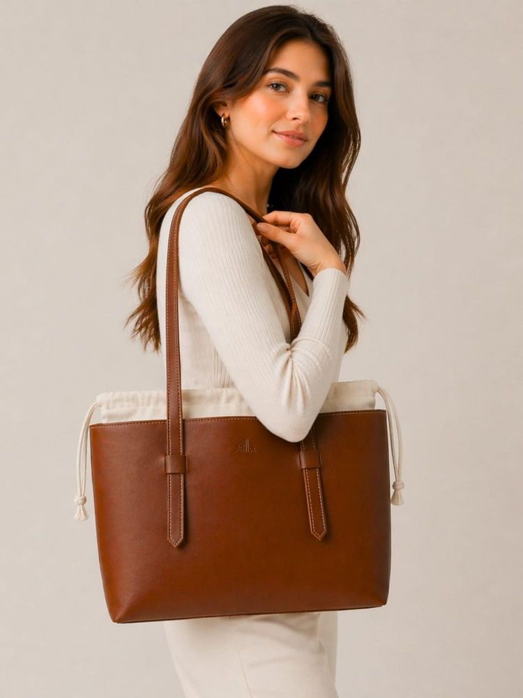 Yelloe Tan Solid Tote Bag-image-37
