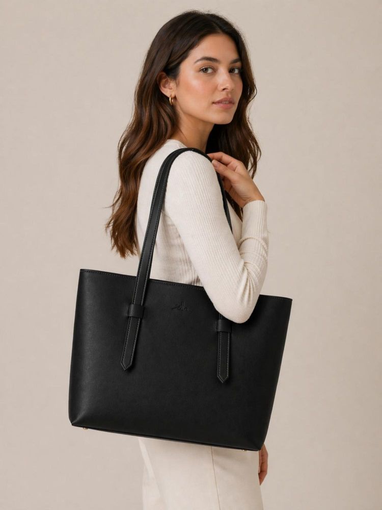 Yelloe Black Solid Tote Bag-picture-17