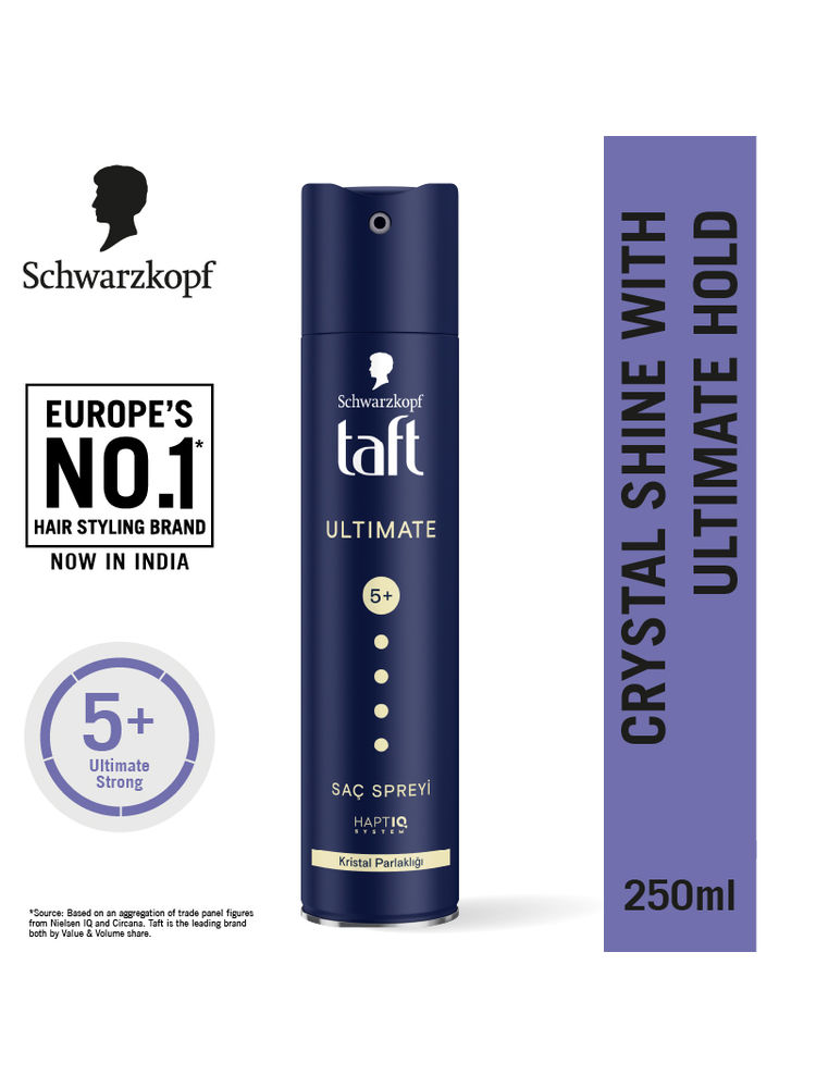 Schwarzkopf TAFT Ultimate Hair Spray For Hair With Crystal Shine Hold 5+, Lasts For 72 Hours