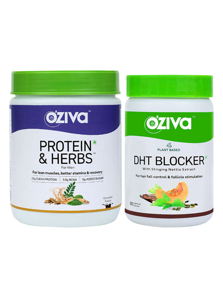 OZiva Advance Hair Nourishment Combo (OZiva Protein & Herbs Shake For Men-Chocolate + DHT Blocker)