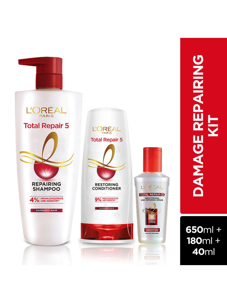 L'Oréal Paris Total Repair 5 Shampoo , Conditioner & Serum Combo- Restores Damaged Hair