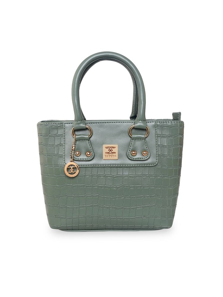 esbeda olive green color solid pattern croco handbag for women