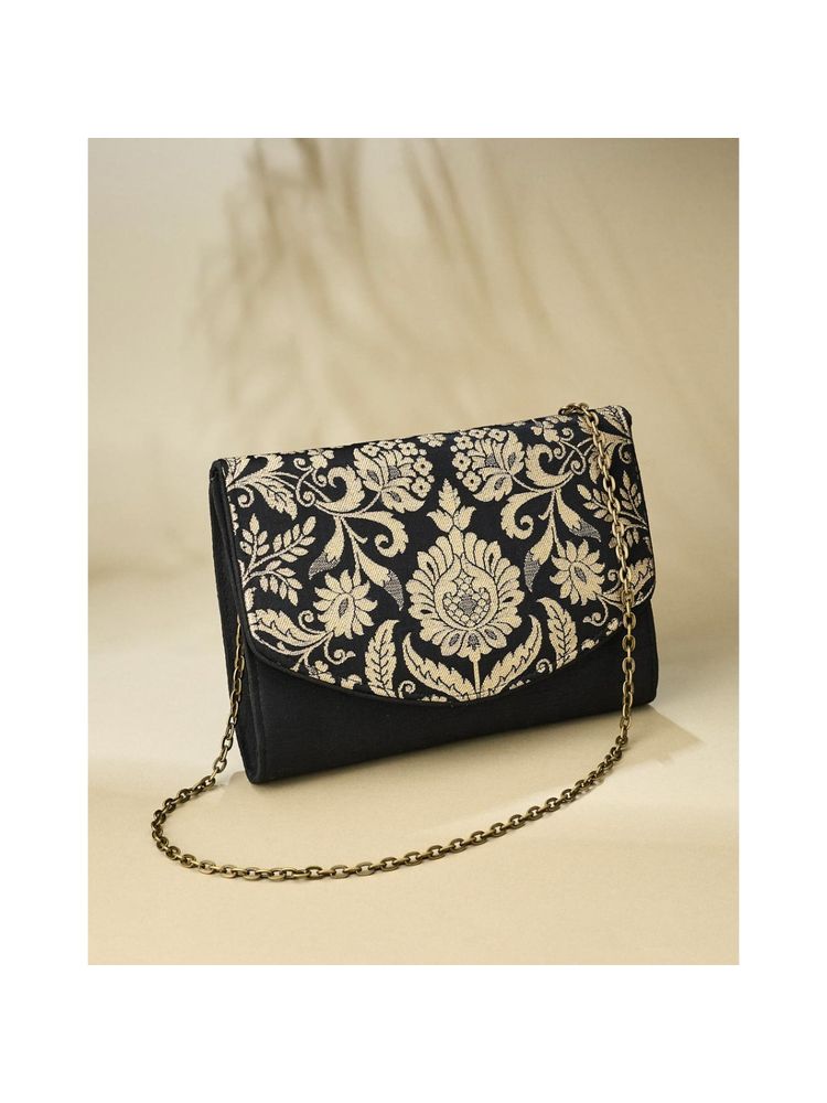 fabindia fashion Fabindia Black Brocade Clutch (M)-picture-18