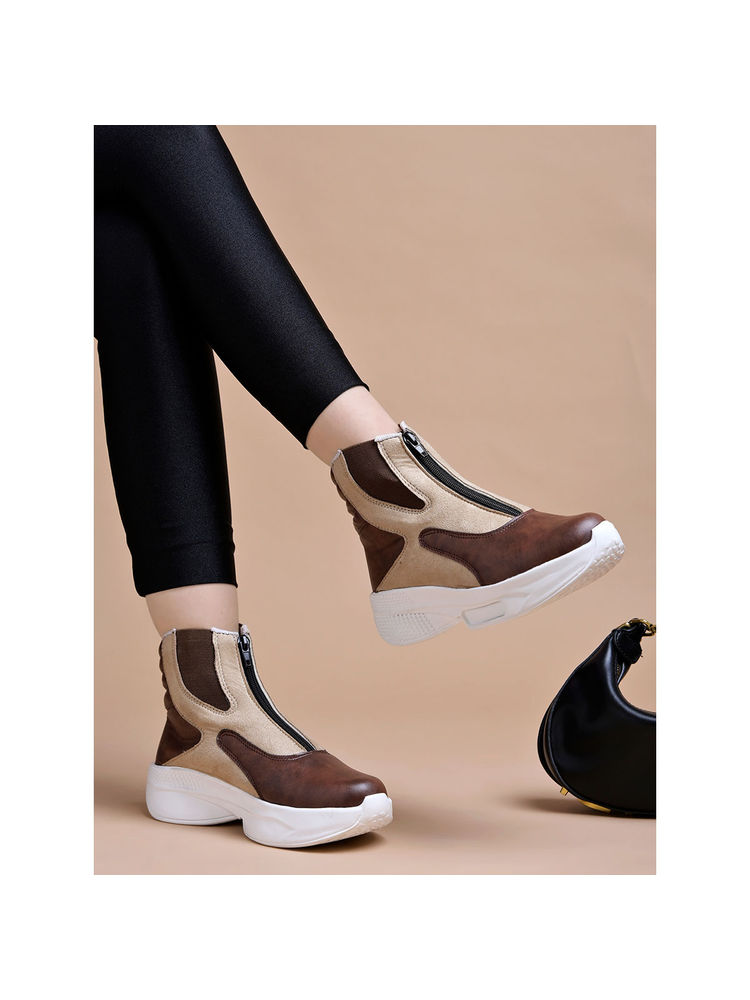 Shoetopia Mid Top Smart Casual Tan Boots for Women