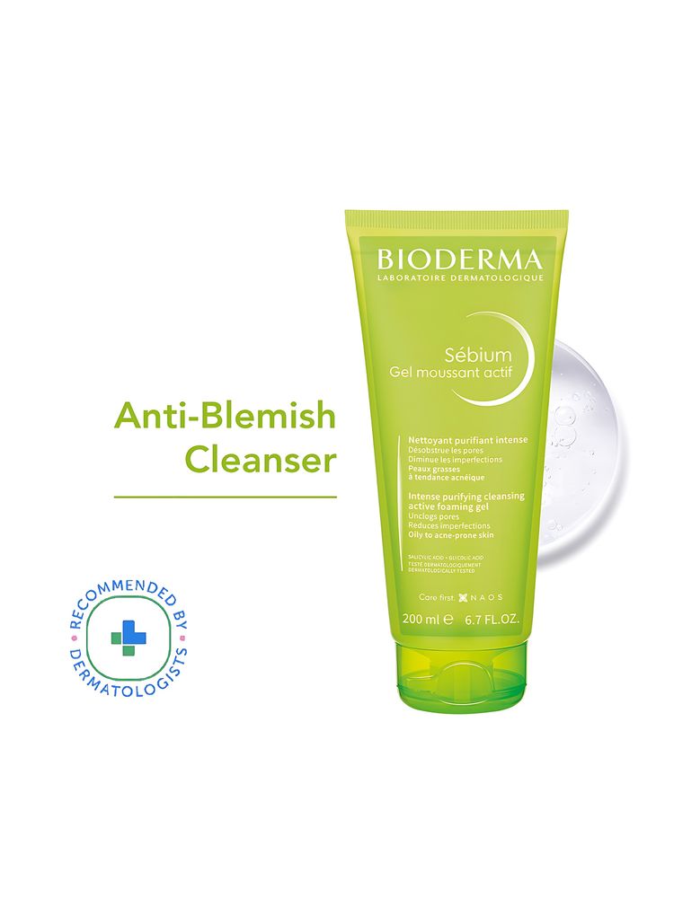Bioderma Sebium Gel Moussant Actif Cleanser with Salicylic & Glycolic Acid for Acne Prone, Oily Skin-picture-19
