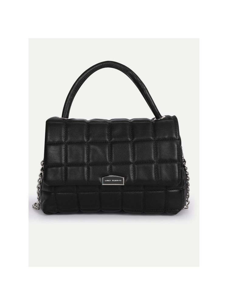 Lino Perros Women Black Coloured Quilted Satchel Bag-picture-13