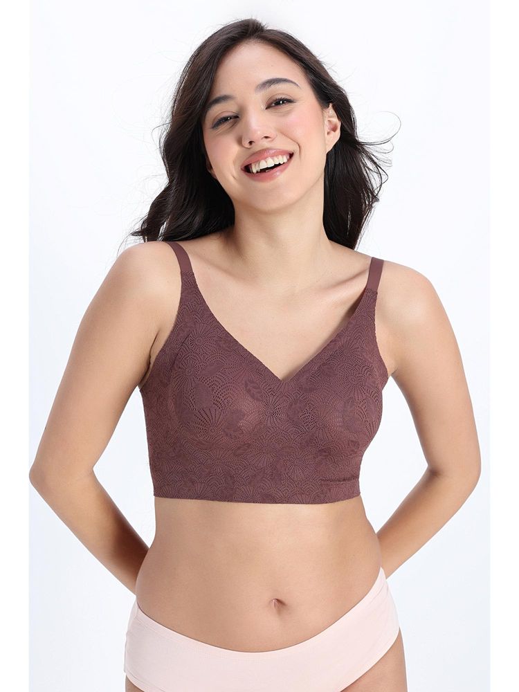 Zivame Padded Non Wired Full Coverage Lace Bra - Chocolate Fondant-picture-26