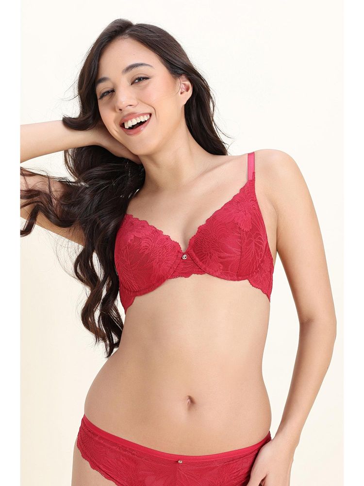Zivame Bridal Boudoir Padded Plunged Wired Medium Coverage Lace Bra - Scooter-image-15