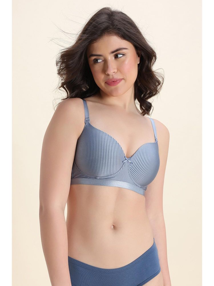 Zivame Padded Non Wired 3/4Th Coverage T-Shirt Bra - Blue-picture-24