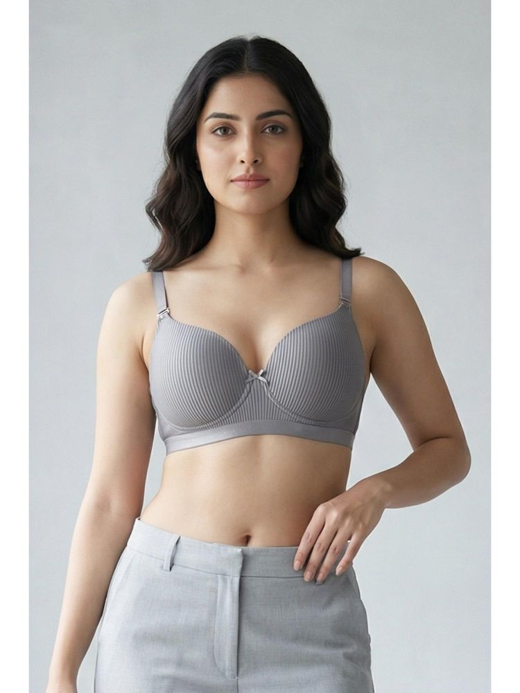 Zivame Padded Non Wired 3/4Th Coverage T-Shirt Bra - Silver Bullet-picture-23