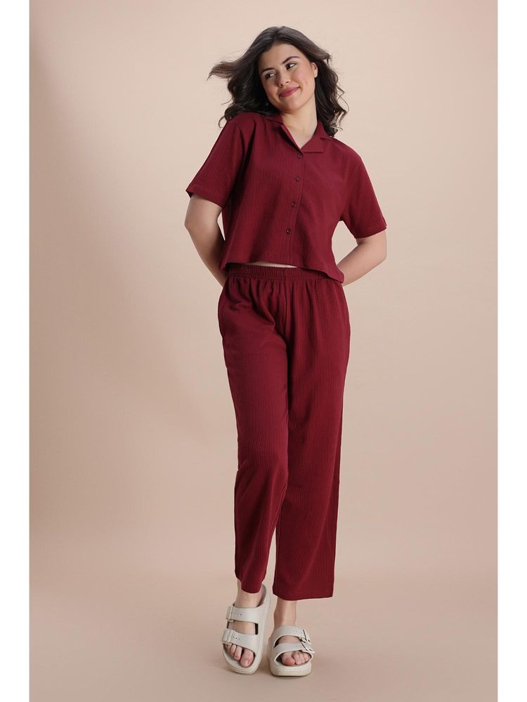 Zivame Knit Cotton Nightsuit - New Maroon-picture-46