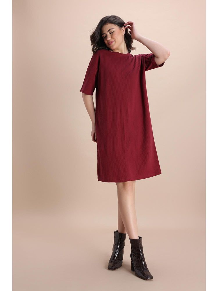 Zivame Knit Cotton Loungewear Dress - New Maroon-image-23