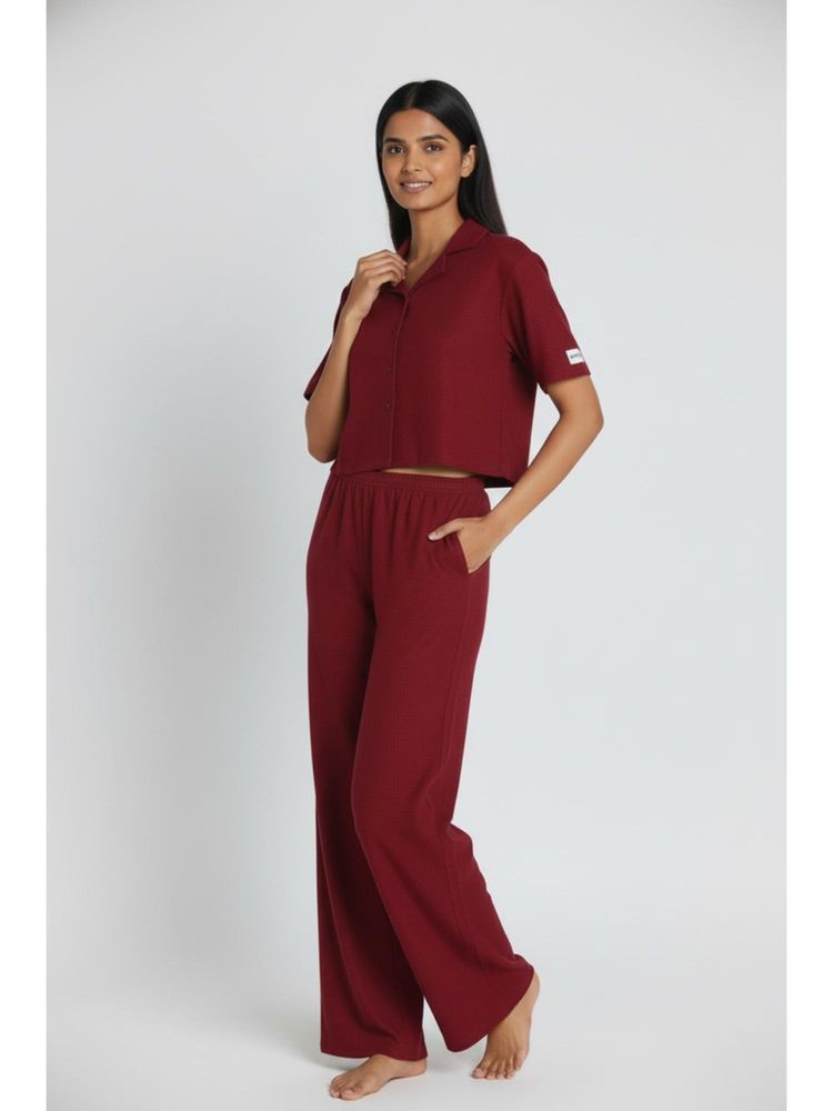 Zivame Knit Cotton Nightsuit - Deep Claret-picture-18