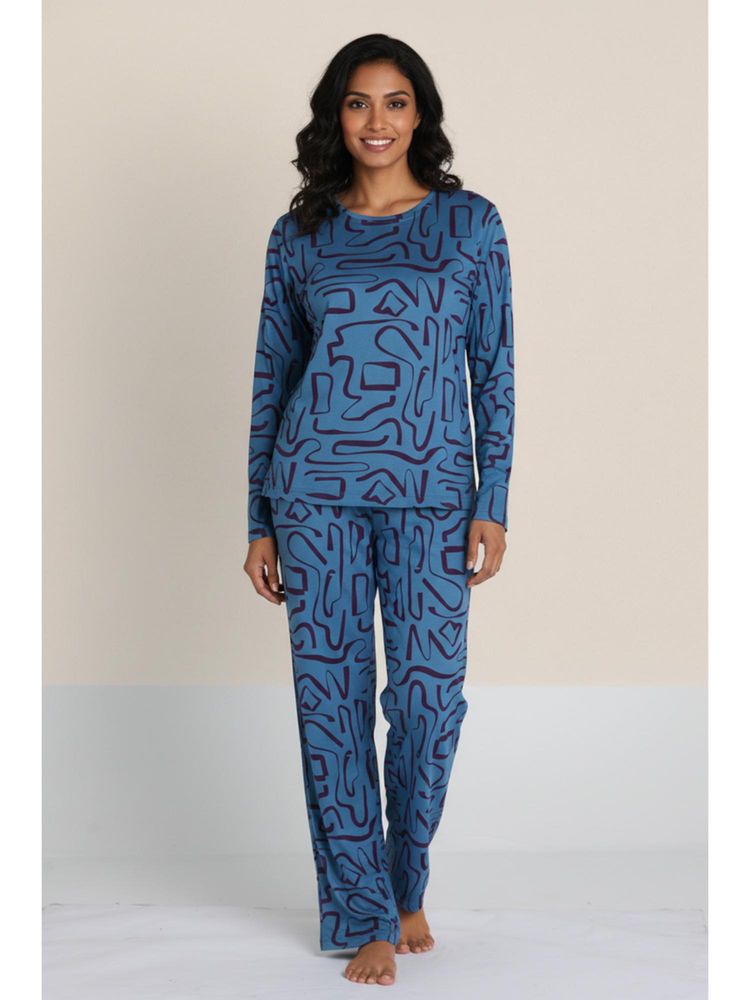 Zivame Knit Poly Nightsuit - Nebulas Blue-image-28
