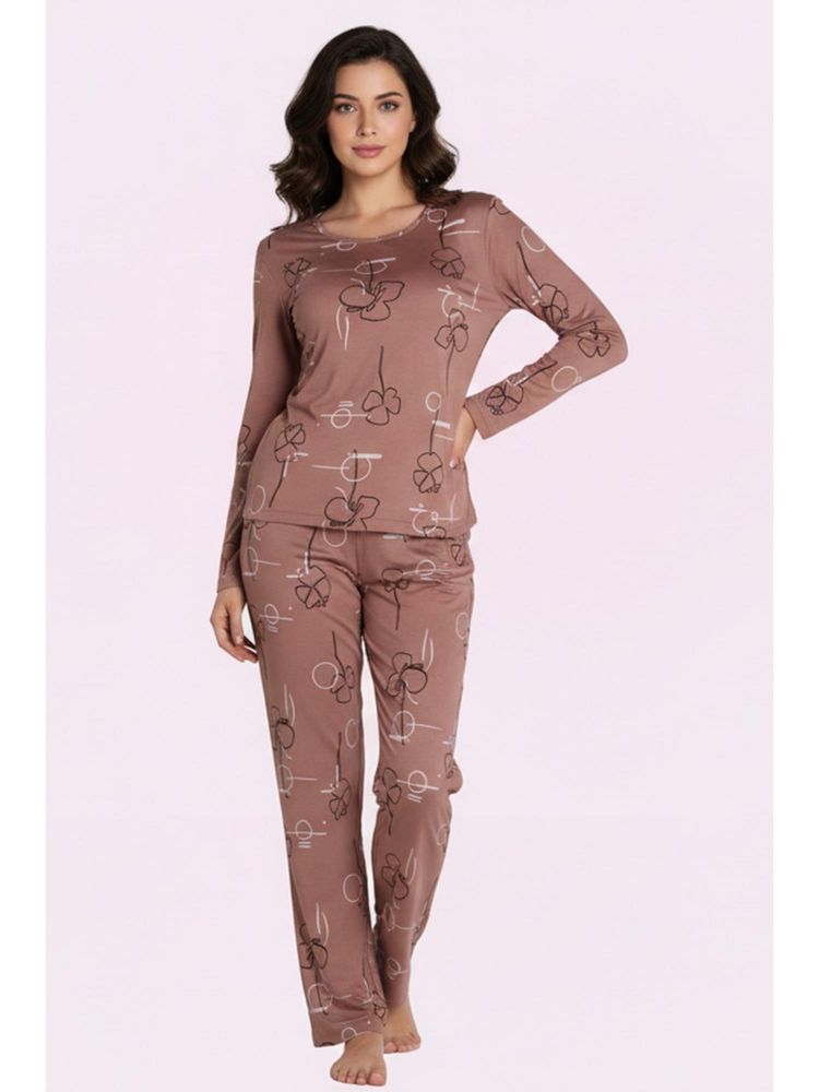 Zivame Knit Poly Nightsuit - Rose Brown-picture-14