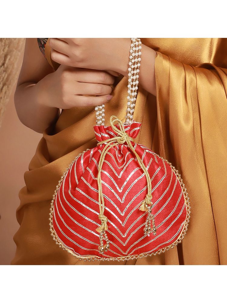 Aatmana Red & Gold Embellished Potli Bag-image-20