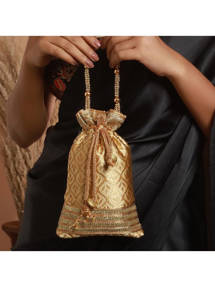 Aatmana Bridal Gold Embroidered Potli Bag-picture-23