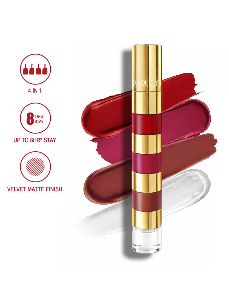 Parul Garg Beauty 4-in-1 Bold Shade Lip Stack - Travel Friendly Matte Liquid Lipsticks with Gloss-image-36