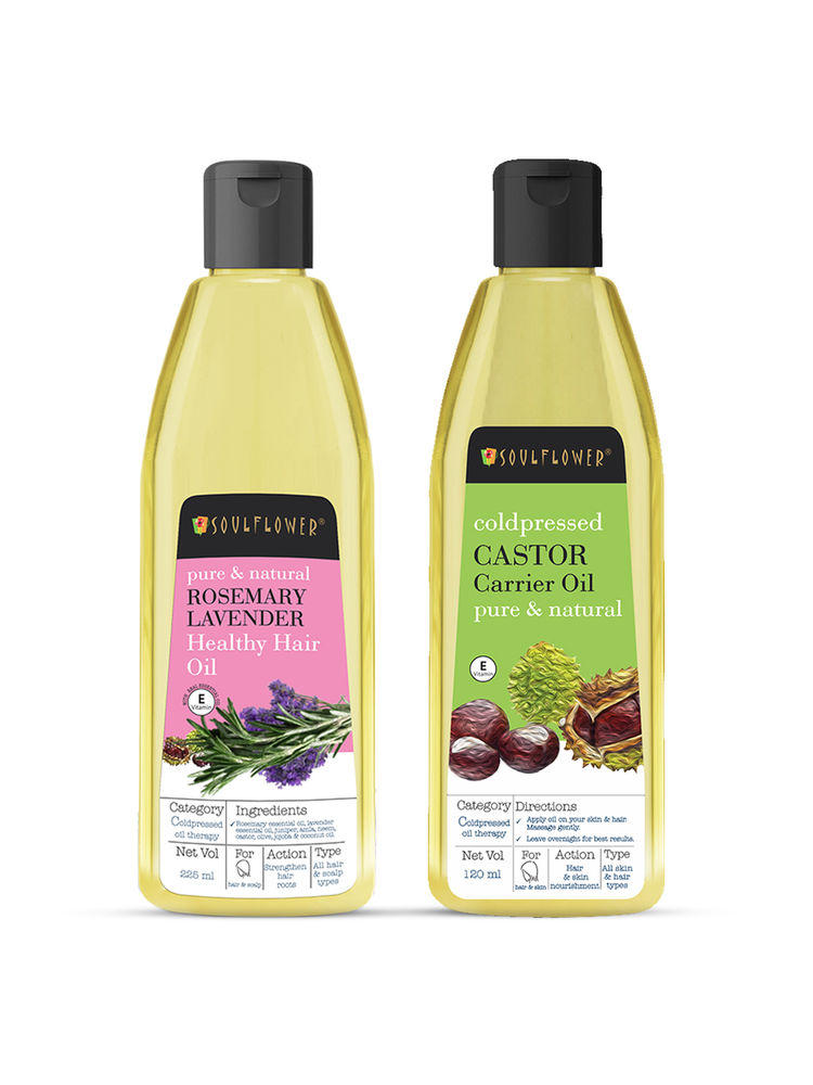 Soulflower Organic Rosemary Lavender & Castor Hair Oil Combo
