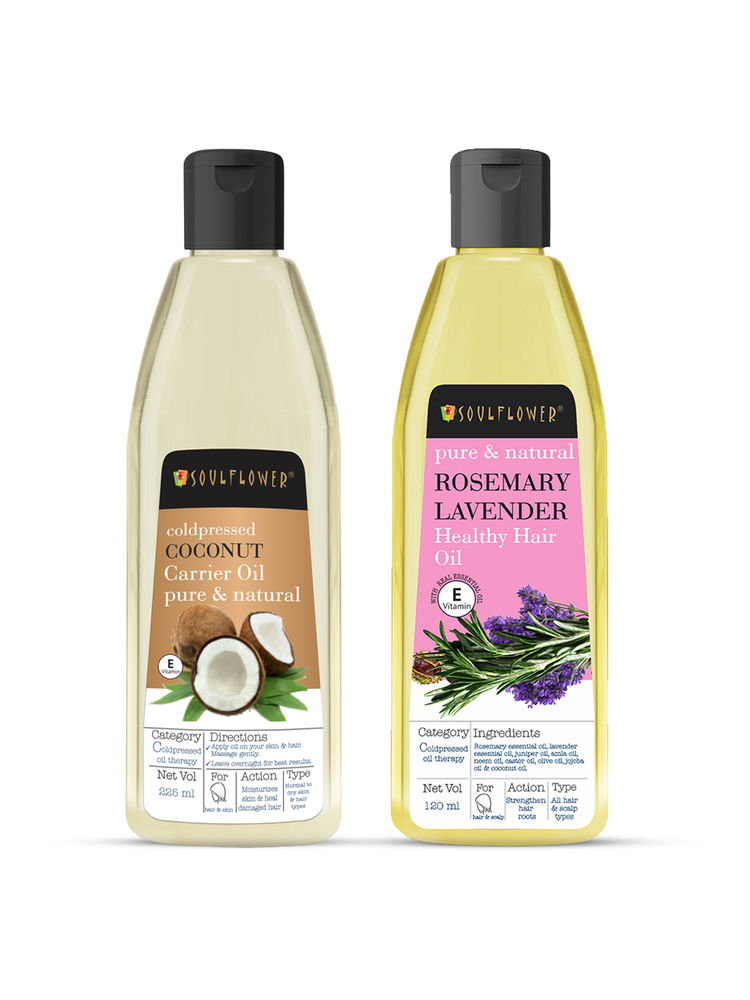 Soulflower Coldpressed Rosemary Lavender & Coconut Hair Oil Combo For Shiny And Hydrated Hair