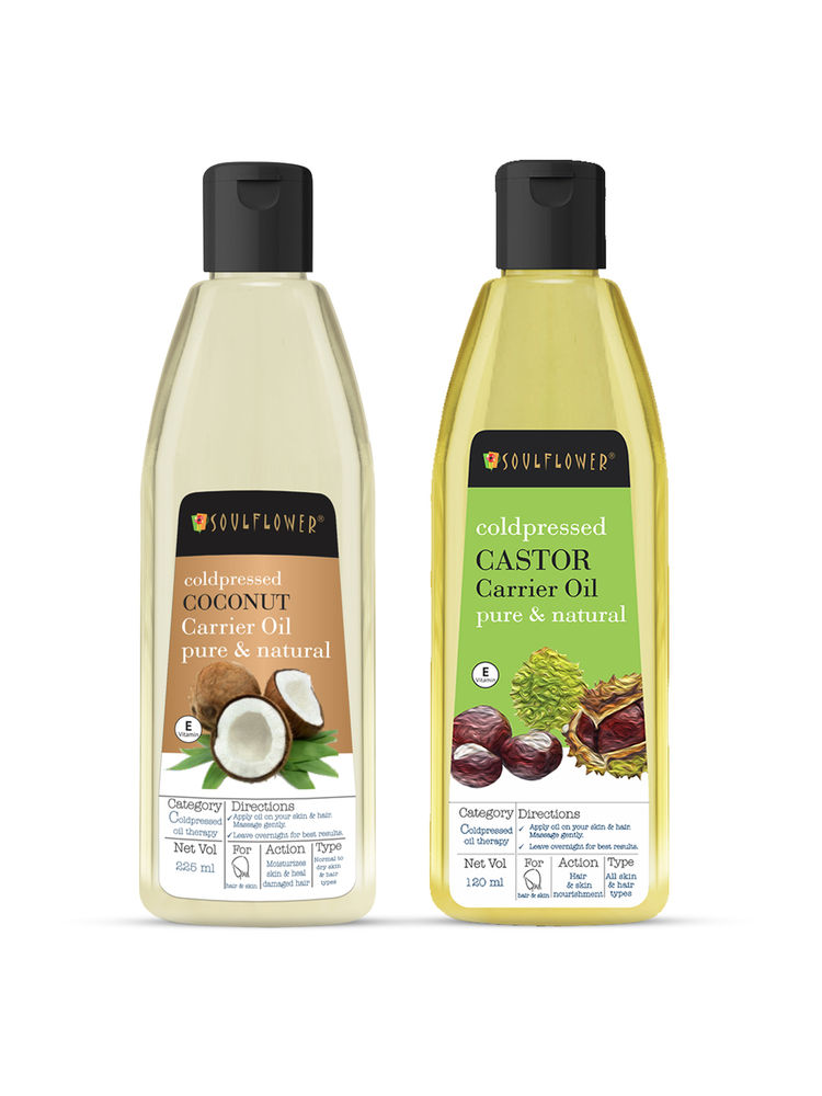 Soulflower Coldpressed Coconut & Castor Hair Oil Super Saver Combo