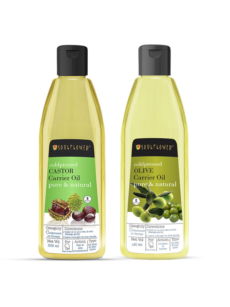 Soulflower Organic Castor & Olive Hair Oil Super Saver Combo