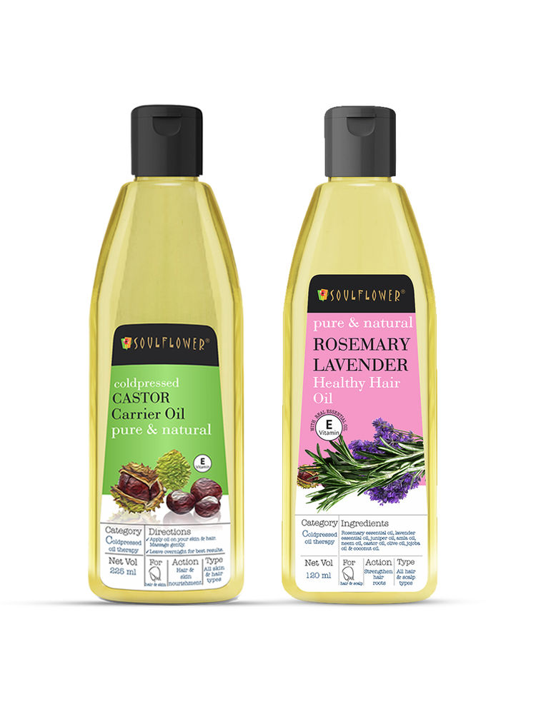 Soulflower Organic Rosemary Lavender & Castor Hair Oil Combo