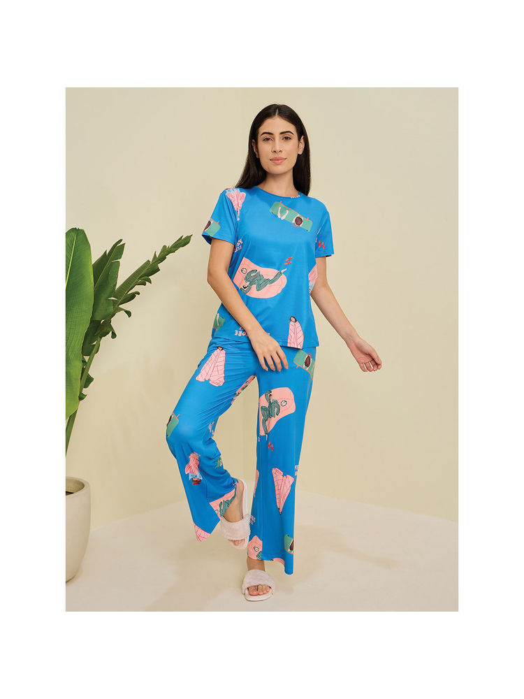Sweet Dreams Women Blue Printed T-shirt & Pyjama (Set of 2)-image-28