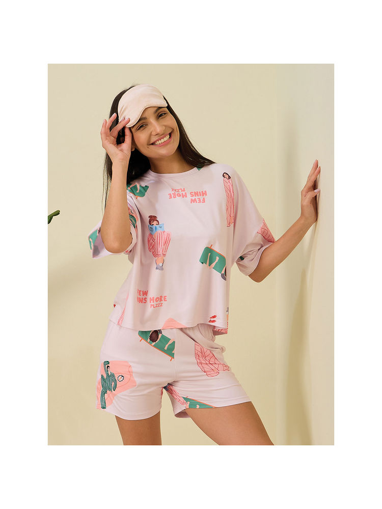 Sweet Dreams Women Off White Printed T-shirt & Shorts (Set of 2)-picture-10