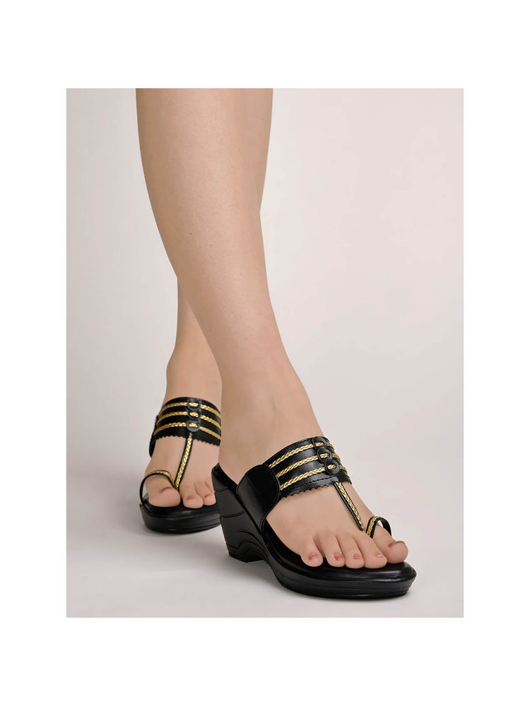 Shoetopia Embellished Sequence Detailed Black Wedges for Women & Girls-picture-38