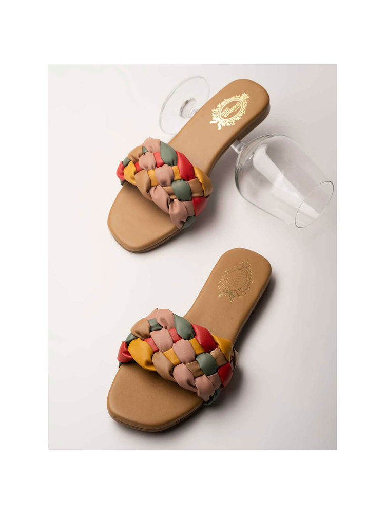 Shoetopia Women Colourblocked Square Toe Flats