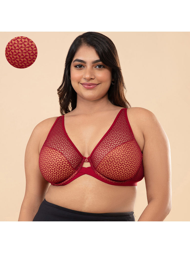 Nykd by Nykaa Textured Lace Non Padded Wired Bra - Red NYB140-picture-13