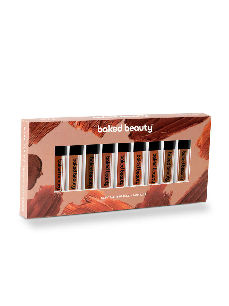 Baked Beauty Liquid Matte Lipstick Brown Palette - Pack Of 9-image-42