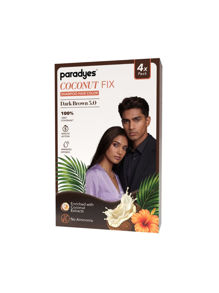 Paradyes Coconut Fix Shampoo Hair Color Dark Brown 3.0 - Pack Of 4-image-3