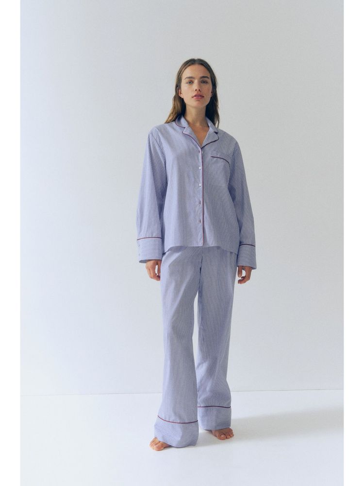 H&M Women Blue Cotton Poplin Pyjamas and Shirt-picture-20