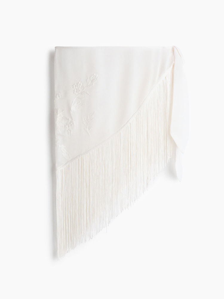 H&M Women White Embroidered Fringed Hip Scarf-picture-11